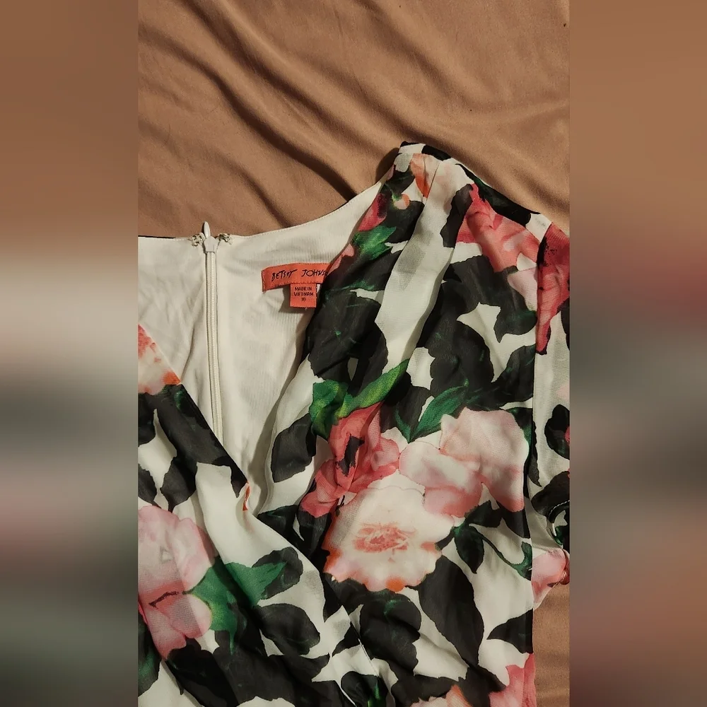 Betsey Johnson Black and Pink Floral Faux Wrap Maxi Dress - Picture 7 of 9